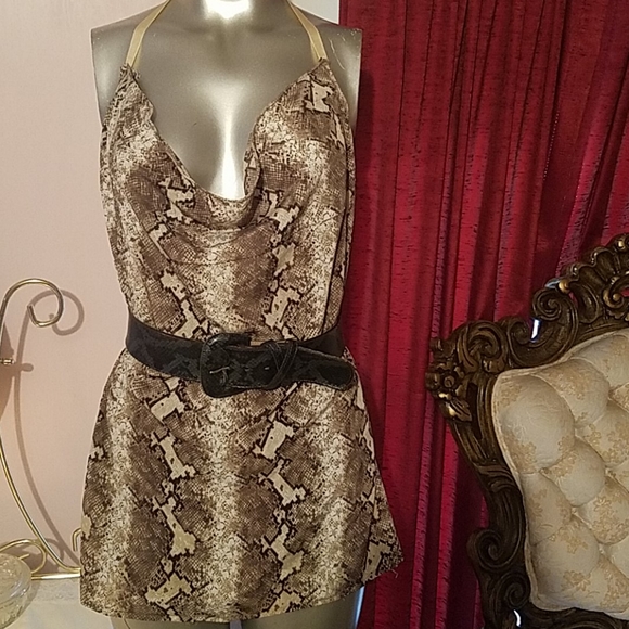 Python snakeskin backless dress snake top brown handmade tan beige small ooak - Picture 1 of 9
